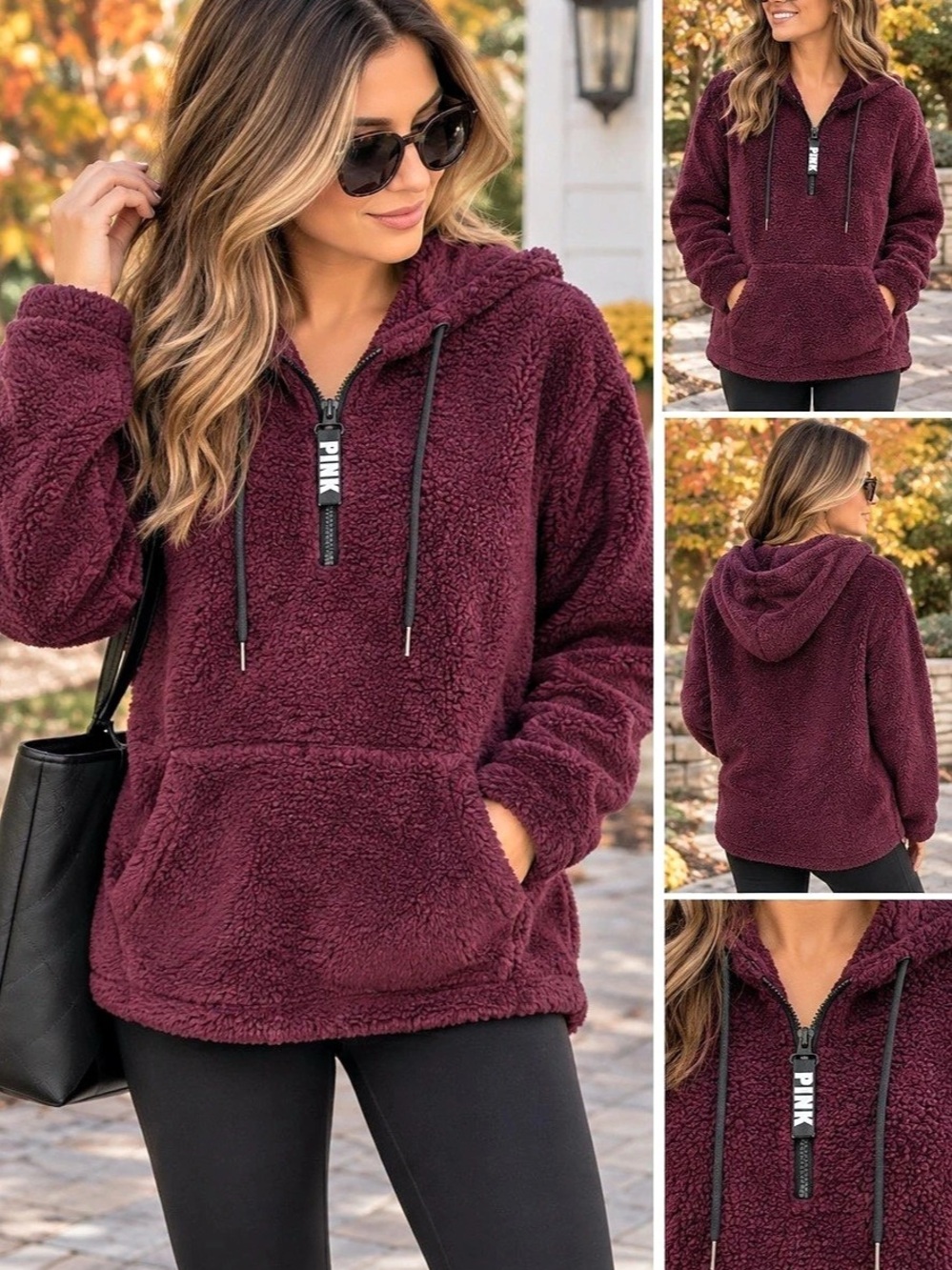 PINK Sherpa Pullover Hoodie in Purple Size Medium Like New